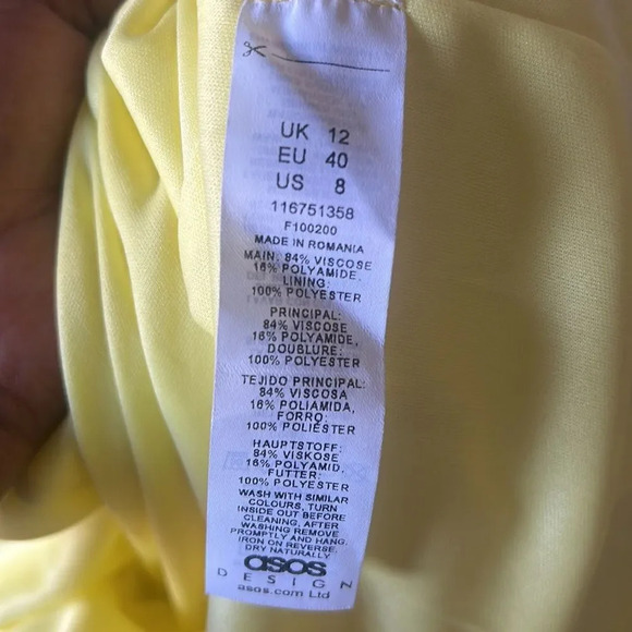 NEW ASOS DESIGN off the shoulder puff detail midi dress in lemon-Yellow - Picture 13 of 13